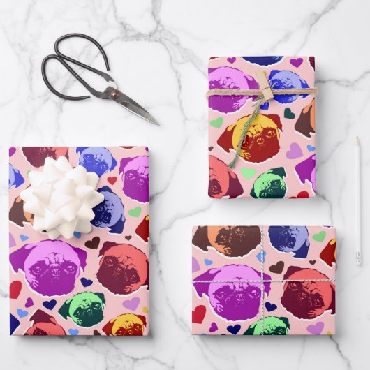 Mops-Hund Retro PopArt-Stil Geschenkpapier Set (Vorderseite)