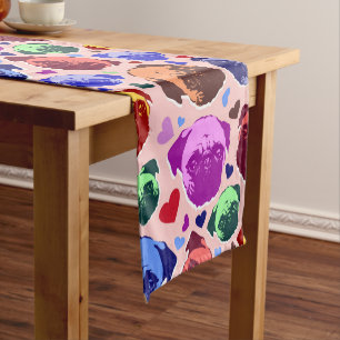 Mops-Hund Retro PopArt Stil Kurzer Tischläufer