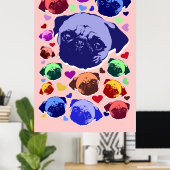 Mops-Hund Retro PopArt Stil Poster (Heimbüro)