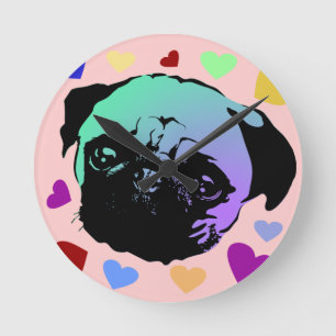 Mops-Hund Retro PopArt Stil Runde Wanduhr