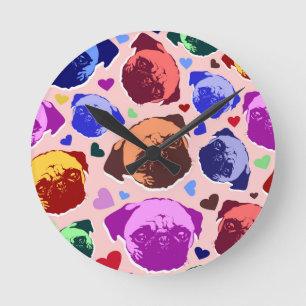 Mops-Hund Retro PopArt-Stil Runde Wanduhr