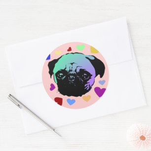 Mops-Hund Retro PopArt-Stil Runder Aufkleber