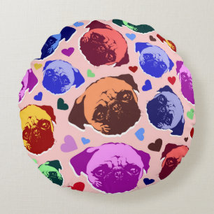Mops-Hund Retro PopArt-Stil Rundes Kissen