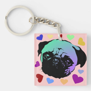 Mops-Hund Retro PopArt Stil Schlüsselanhänger