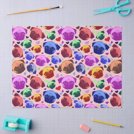 Mops-Hund Retro PopArt Stil Seidenpapier (Basteln)