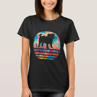 Mops Hund Retro Vintage 60er 70er 80er Silhouette  T-Shirt