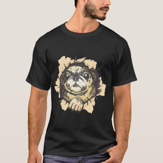 Mops Hund riss Wand T-Shirt (Vorderseite)