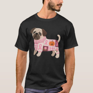 Mops Hund Rosa Band Brustkrebs Mops Muster Filz T-Shirt