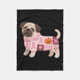 Mops Hund rosa Ribbon Brustkrebs Mops Muster Felt Fleecedecke