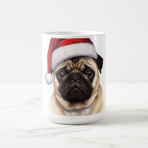 Mops-Hund-Santa-Hut Frohe Weihnachten Kunst Kaffeetasse