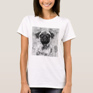 Mops-Hund Schwarz-Weiß-Aquarell 01 T-Shirt