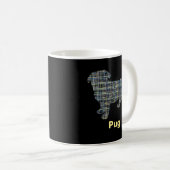 Mops Hund Silhouette Gelb & Blau Grid Kaffeetasse (VorderseiteRechts)
