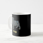 Mops Hund Silhouette Gelb & Blau Grid Kaffeetasse (Vorderseite Links)