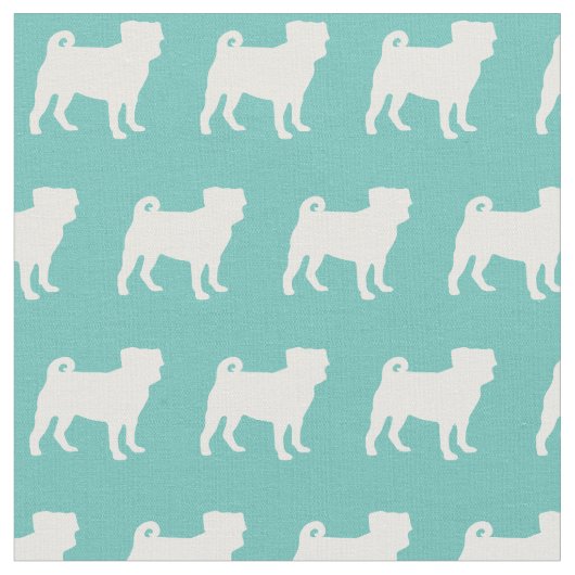 Mops Hund Silhouette Haustier Aquamarin Stoff (Nahaufnahme)