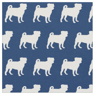 Mops Hund Silhouette Pet Navy Blue Stoff