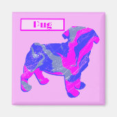 Mops Hund Silhouette Rosa & Blau Silhouette Magnet (Vorne)