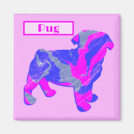 Mops Hund Silhouette Rosa & Blau Silhouette Magnet