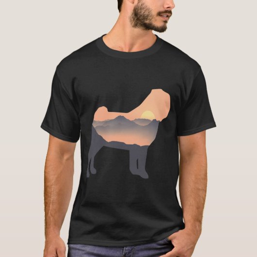Mops-Hund-Silhouette-Sonne-Berg  T-Shirt (Vorderseite)
