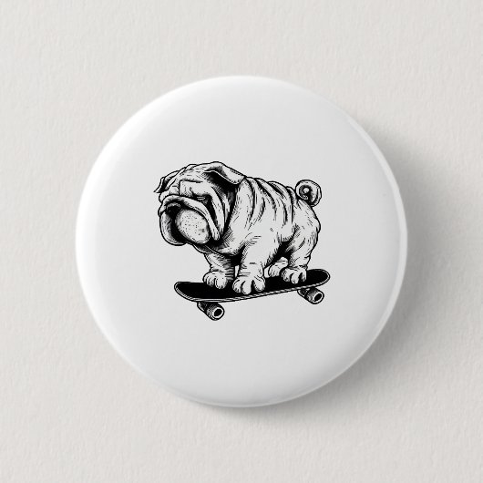 Mops-Hund Skateboarder Street-Art-Zeichnung Button (Vorderseite)