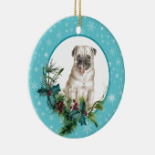 Mops Hund Snowflake Blue Frame Holiday Bouquet Keramik Ornament (Rechts)