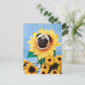 Mops Hund Sonnenblume Postkarte (Stehend Vorderseite)