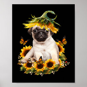 Mops Hund Sonnenblume Schmetterling Niedlich Hund  Poster