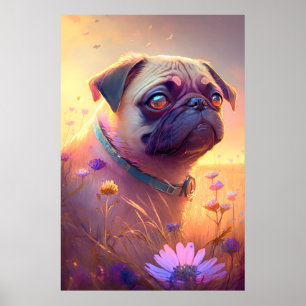 Mops Hund Tierportrait Painting Pet-Zeichen Poster