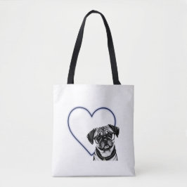 Mops Hund tragen Brille Blue Heart Design Tote Bag Tasche