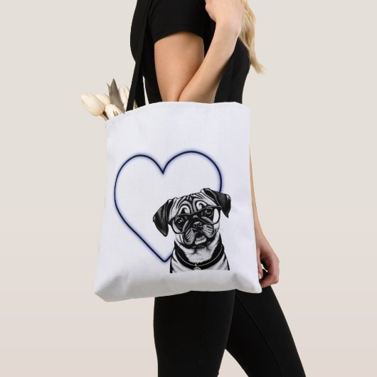 Mops Hund tragen Brille Blue Heart Design Tote Bag Tasche (Von Nahem)