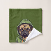 Mops Hund trägt grüne Hoodie Badhandtuch Set (Waschlappen)