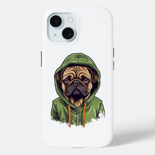 Mops Hund trägt grüne Hoodie Case-Mate iPhone Hülle (Rückseite)