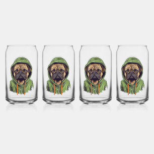Mops Hund trägt grüne Hoodie Dosenglas