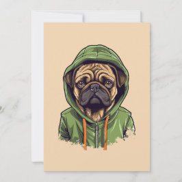 Mops Hund trägt grüne Hoodie Feiertagskarte
