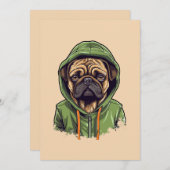 Mops Hund trägt grüne Hoodie Feiertagskarte (Vorne/Hinten)