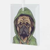 Mops Hund trägt grüne Hoodie Ornament Aus Glas (Vorderseite links)