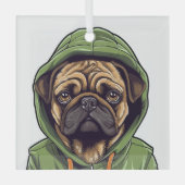 Mops Hund trägt grüne Hoodie Ornament Aus Glas (Vorderseite)