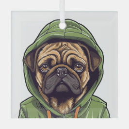 Mops Hund trägt grüne Hoodie Ornament Aus Glas