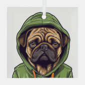 Mops Hund trägt grüne Hoodie Ornament Aus Glas (Rückseite)