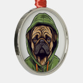 Mops Hund trägt grüne Hoodie Ornament Aus Metall (Rechts)