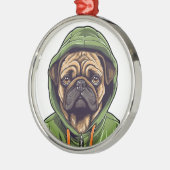 Mops Hund trägt grüne Hoodie Ornament Aus Metall (Links)