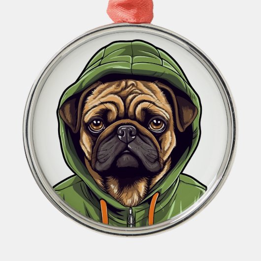 Mops Hund trägt grüne Hoodie Ornament Aus Metall (Vorne)