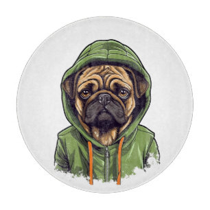 Mops Hund trägt grüne Hoodie Schneidebrett