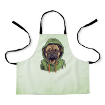 Mops Hund trägt grüne Hoodie