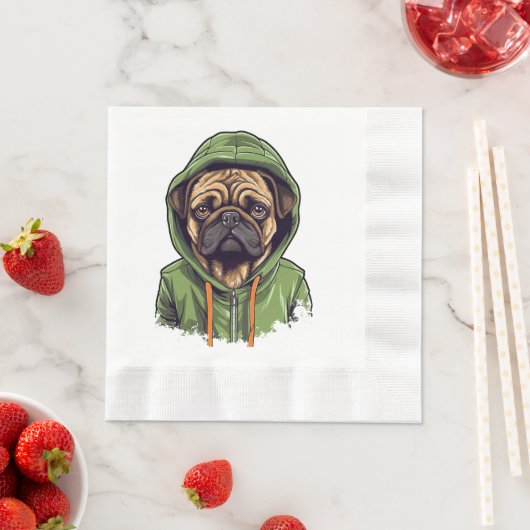 Mops Hund trägt grüne Hoodie Serviette (Beispiel)