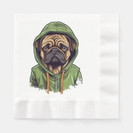 Mops Hund trägt grüne Hoodie Serviette
