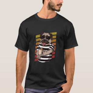 Mops Hund trinkt Kaffee Retro T-Shirt