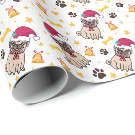 Mops Hund und Weihnachtsmannmütze Weihnachten Geschenkpapier