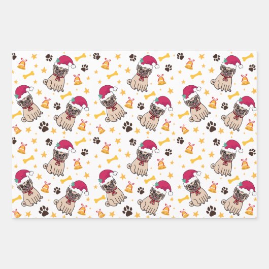 Mops Hund und Weihnachtsmannmütze Weihnachten Geschenkpapier Set (Vorderseite)