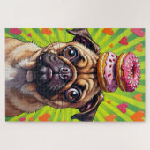 Mops-Hund Valentinstag Herz Donut-Stapel Puzzle (Horizontal)