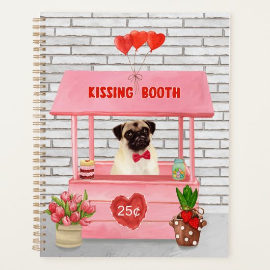 Mops Hund Valentinstag Kissing-Stand Planer (Vorderseite)